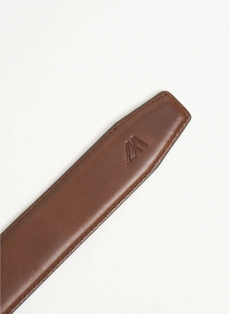 MANNERISM  The Endurance Auto-Lock Leather Belt Brown with Tan Nubuck Lining for Men | Best Price UAE