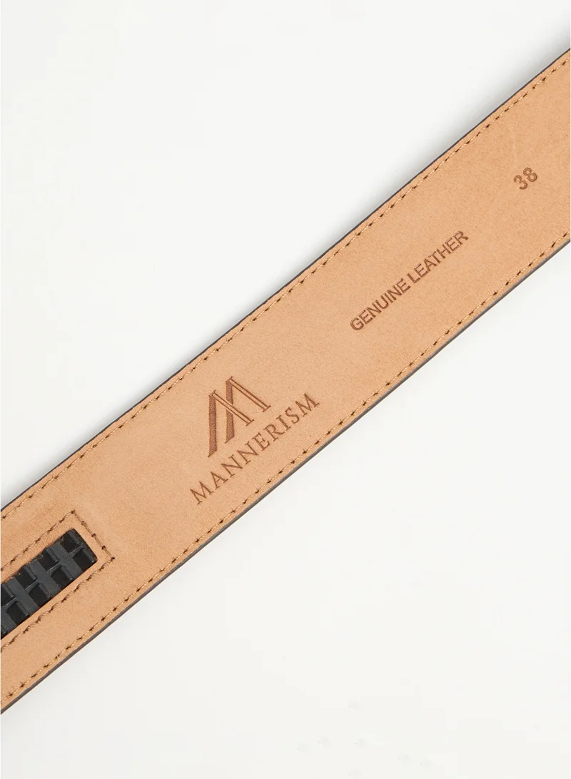 MANNERISM  The Endurance Auto-Lock Leather Belt Brown with Tan Nubuck Lining for Men | Best Price UAE