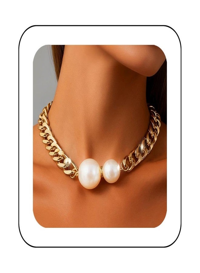 CLOACE Chunky Choker Necklace Gold Pearl Cuban Necklaces Punk Link Chain Jewelry for Women - Image 1