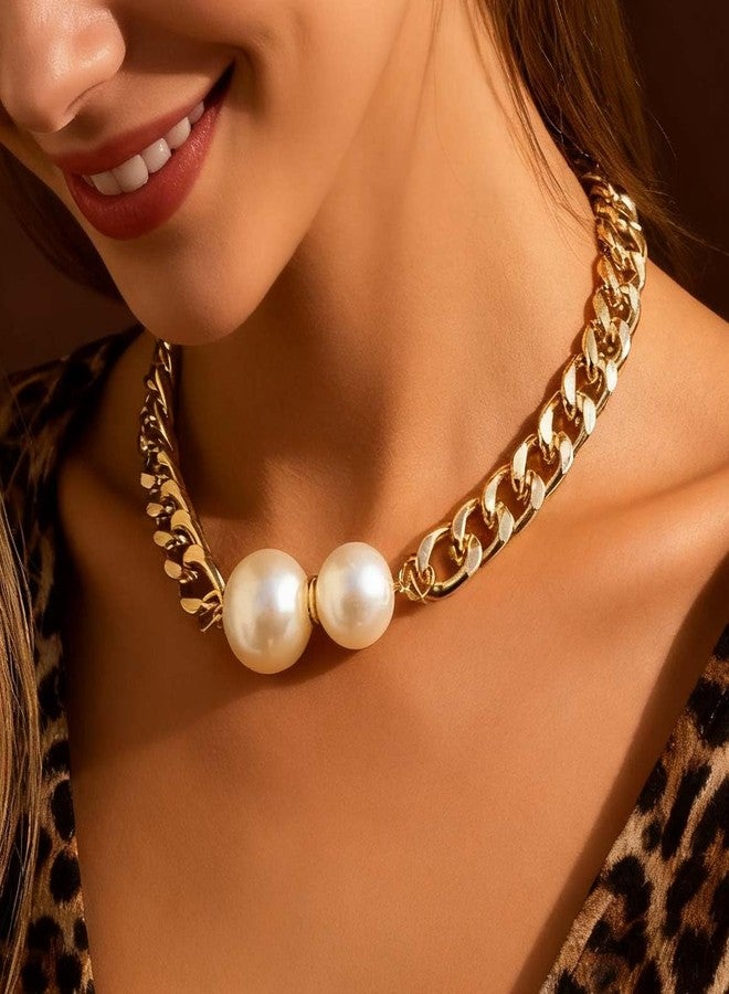 CLOACE Chunky Choker Necklace Gold Pearl Cuban Necklaces Punk Link Chain Jewelry for Women - Image 4