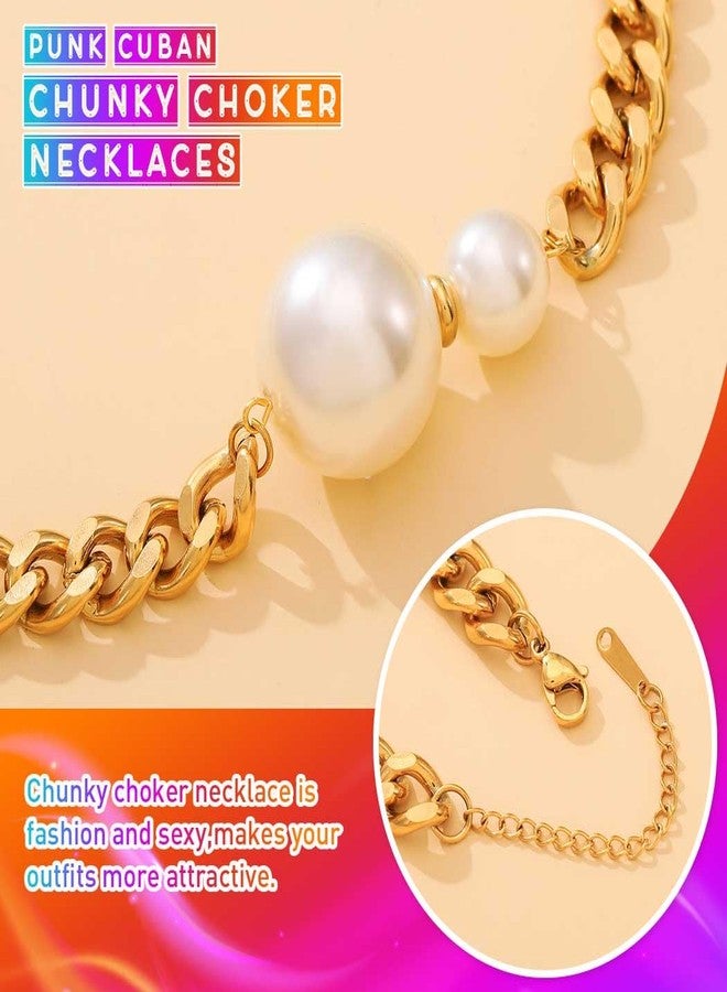 CLOACE Chunky Choker Necklace Gold Pearl Cuban Necklaces Punk Link Chain Jewelry for Women - Image 5