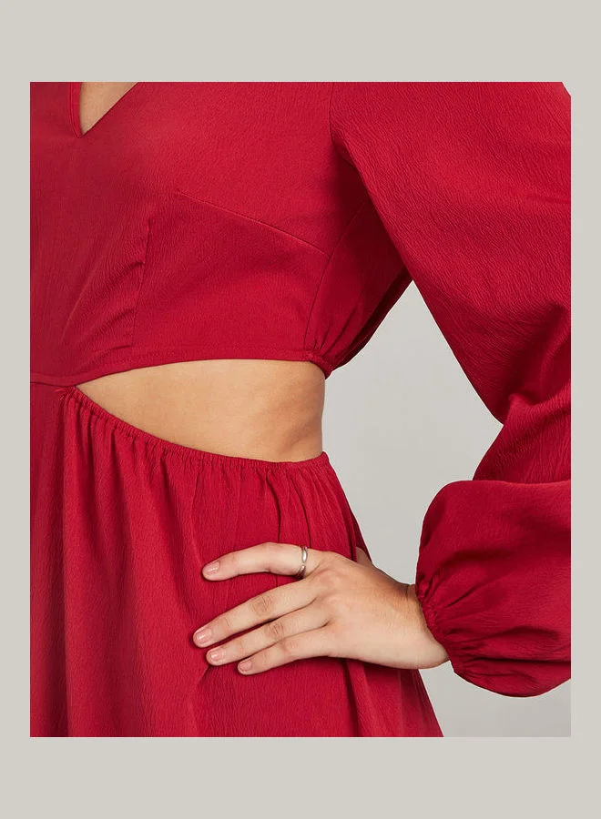 Styli Balloon Sleeves Cut-Out Waist Detail A-Line Maxi Dress