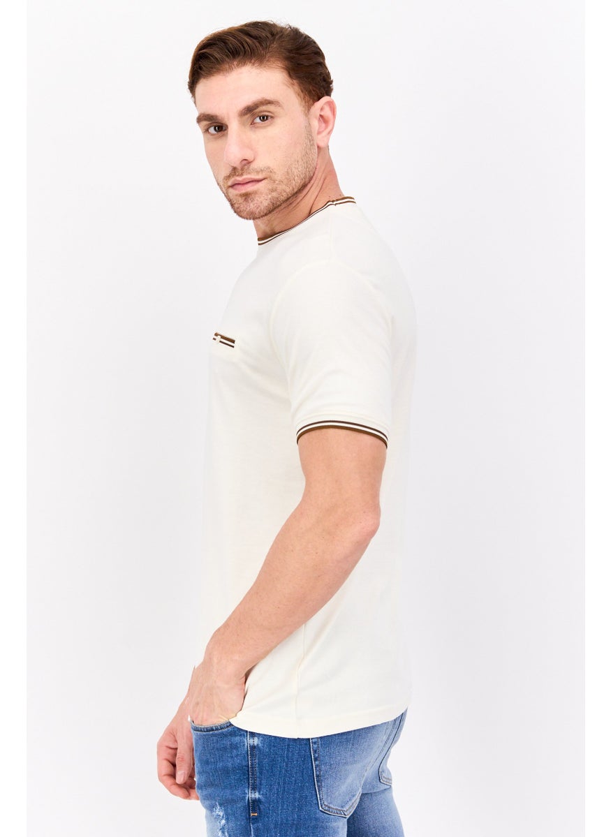 Cactus Man by Ricky Singh - Men Crew Neck Short Sleeves Plain T-Shirt, Beige - Image 1