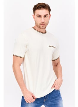 Men Crew Neck Short Sleeves Plain T-Shirt, Beige