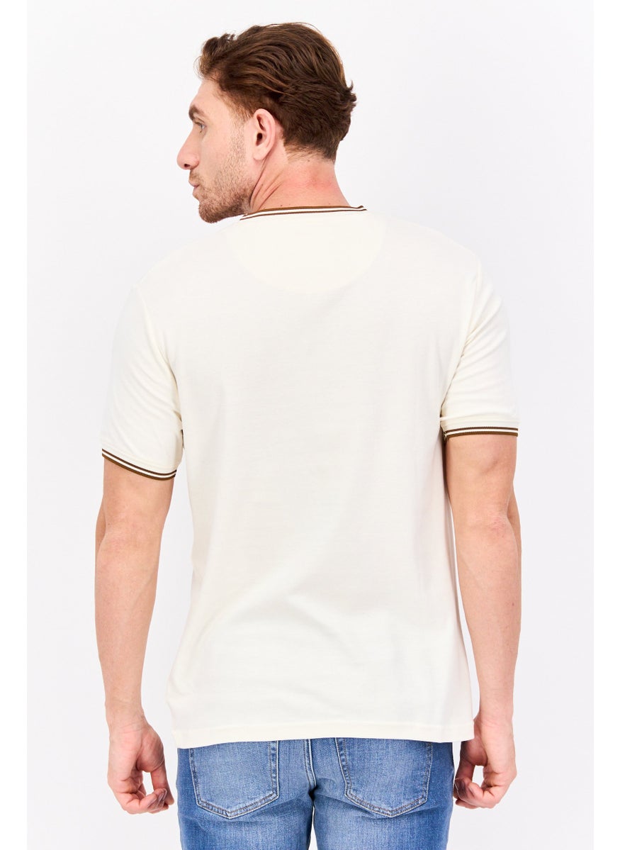 Cactus Man by Ricky Singh - Men Crew Neck Short Sleeves Plain T-Shirt, Beige - Image 1
