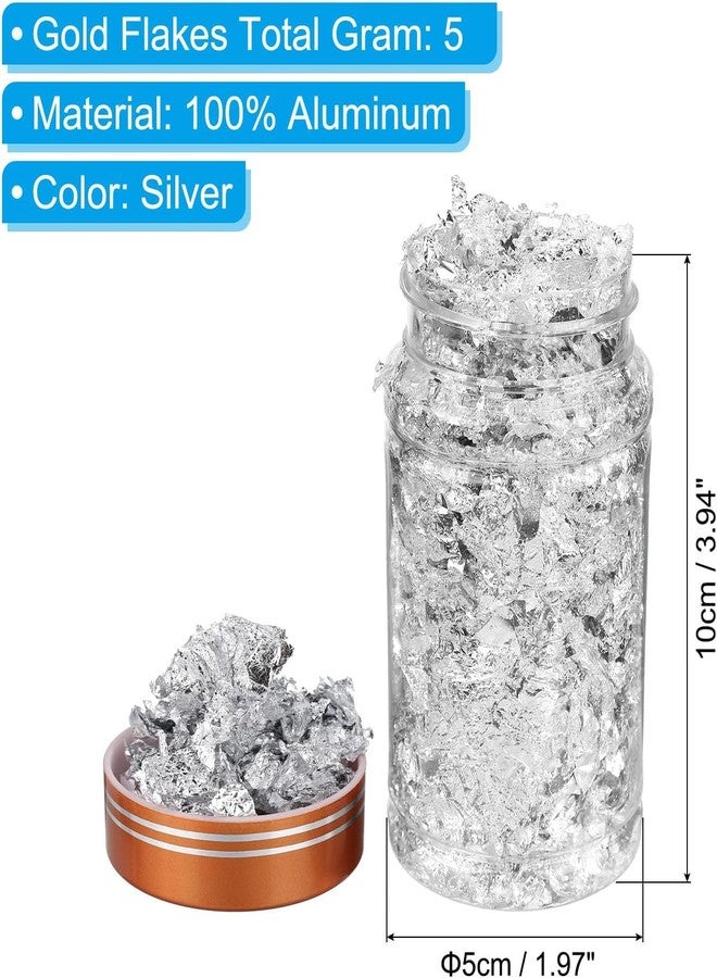 ASK VARK WALA Silver Flakes, 5g Silver Resin Foil Metallic Nail Flakes Imitation Silver Leaf for Craft Painting Jewelry Making Resin, Silver - Image 2