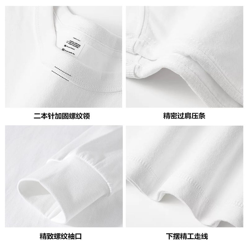 300G Heavy Xinjiang Cotton Long Sleeve T-Shirt Men'S And Women'S Cotton With Thick Pure White Bottoming Shirt American Long T - Image 5