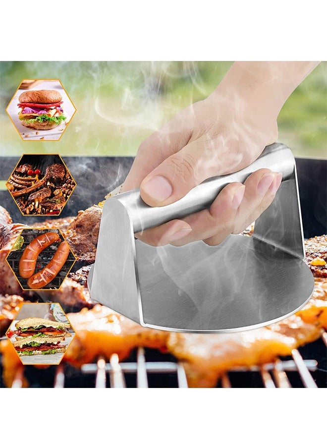 LENND Stainless Steel Burger Press,14cm Round Smash Burger Press,Professional Griddle Accessories Kit for Flat Top Grill, Hamburger Patty Maker and Squeeze Grease, Easy to Clean  - Image 4