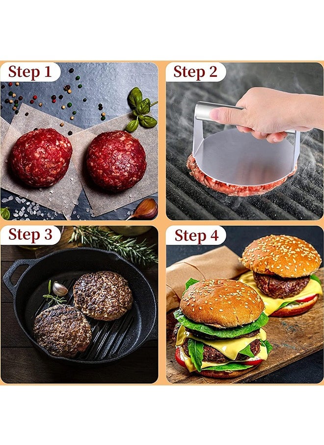 LENND - Stainless Steel Burger Press,14cm Round Smash Burger Press,Professional Griddle Accessories Kit for Flat Top Grill, Hamburger Patty Maker and Squeeze Grease, Easy to Clean - Image 1