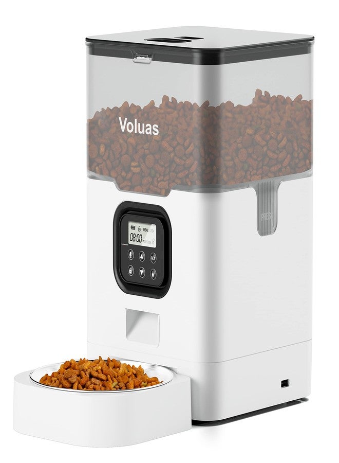 Voluas موزع طعام القطط الأوتوماتيكي من فولواس - موزع طعام جاف مزود بمؤقت، وحقيبة مجففة، وتحكم قابل للبرمجة في حجم الحصة، 4 وجبات يوميًا، ومسجل صوتي لمدة 10 ثوانٍ - Image 1