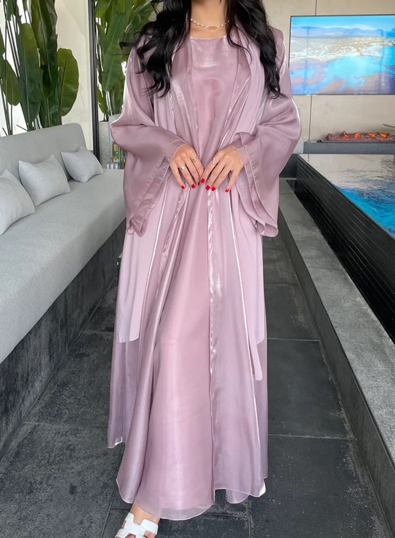 عباية مفتوحة باللون الوردي – ملابس محتشمة أنيقة وعصرية - Image 4