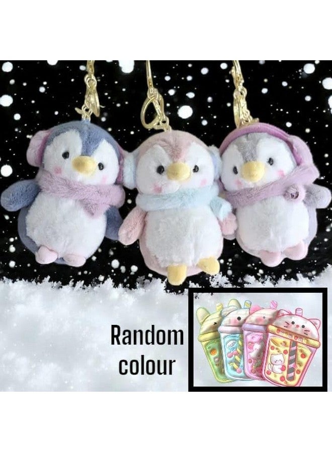 AMYCAUR Pen-guin Keychain for Girls, Accessories Keyring Purse Backpack Car Charms for Kids Gifts, Double Pendant Home Key, Cute Mini Soft Teddy Bear Keychain Keyrings 1pcs (Free Zip Pouch) - Image 4