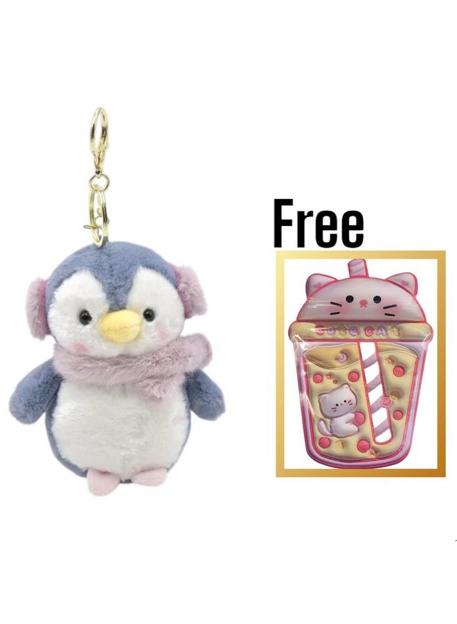 AMYCAUR Pen-guin Keychain for Girls, Accessories Keyring Purse Backpack Car Charms for Kids Gifts, Double Pendant Home Key, Cute Mini Soft Teddy Bear Keychain Keyrings 1pcs (Free Zip Pouch) - Image 2