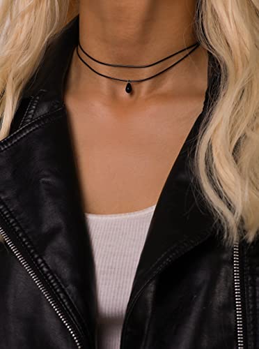 Sacina Goth Boho Hippie Dainty Double Layered Black Choker Necklace, Teardrop Glass Necklace, Halloween Christmas New Year Gift for Women - Image 2