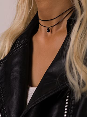 Sacina Goth Boho Hippie Dainty Double Layered Black Choker Necklace, Teardrop Glass Necklace, Halloween Christmas New Year Gift for Women - Image 3