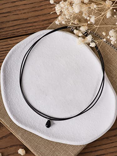 Sacina Goth Boho Hippie Dainty Double Layered Black Choker Necklace, Teardrop Glass Necklace, Halloween Christmas New Year Gift for Women - Image 5