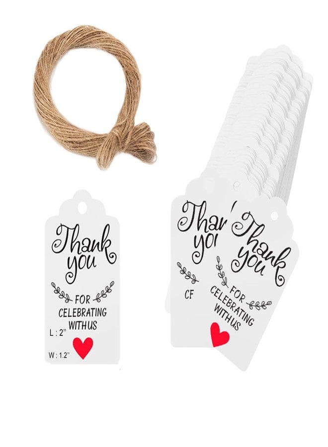 Seilvda 100Pcs Thank You Tags with String - 1.2'' x 2'' Thank You for Celebrating with Us Tags, White Paper Gifts Tag with Hanging String for Party Favors Wedding Bridal Baby Shower Birthday Gift Bags - Image 1