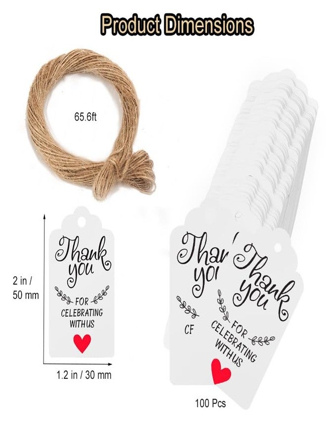 Seilvda 100Pcs Thank You Tags with String - 1.2'' x 2'' Thank You for Celebrating with Us Tags, White Paper Gifts Tag with Hanging String for Party Favors Wedding Bridal Baby Shower Birthday Gift Bags - Image 2