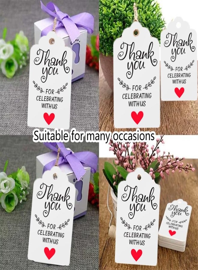 Seilvda 100Pcs Thank You Tags with String - 1.2'' x 2'' Thank You for Celebrating with Us Tags, White Paper Gifts Tag with Hanging String for Party Favors Wedding Bridal Baby Shower Birthday Gift Bags - Image 5