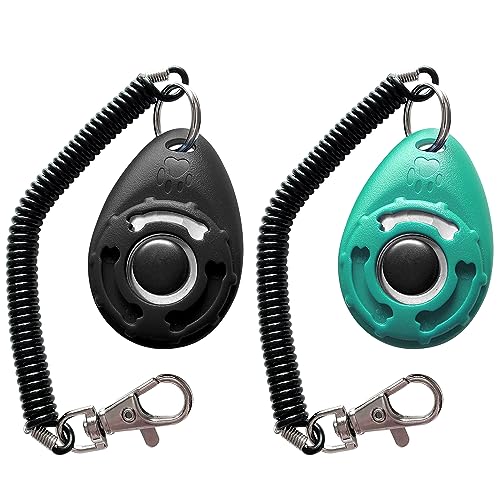 HoAoOo Pet Training Clicker with Wrist Strap - Dog Training Clickers (Black +Bluegreen) - Image 3