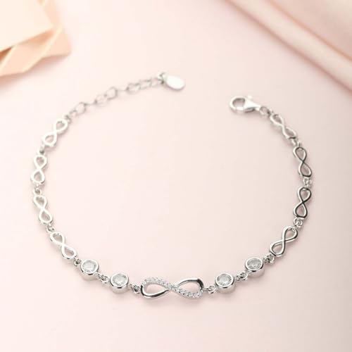 ZAVYA 925 Sterling Silver CZ Beads Infinity Rhodium Plated Bracelet | Gift for Women & Girls | With Certificate of Authenticity & Hallmark - Image 2