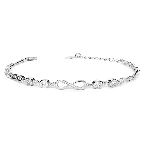 ZAVYA 925 Sterling Silver CZ Beads Infinity Rhodium Plated Bracelet | Gift for Women & Girls | With Certificate of Authenticity & Hallmark - Image 1