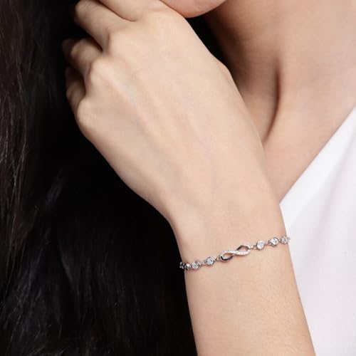 ZAVYA 925 Sterling Silver CZ Beads Infinity Rhodium Plated Bracelet | Gift for Women & Girls | With Certificate of Authenticity & Hallmark - Image 4