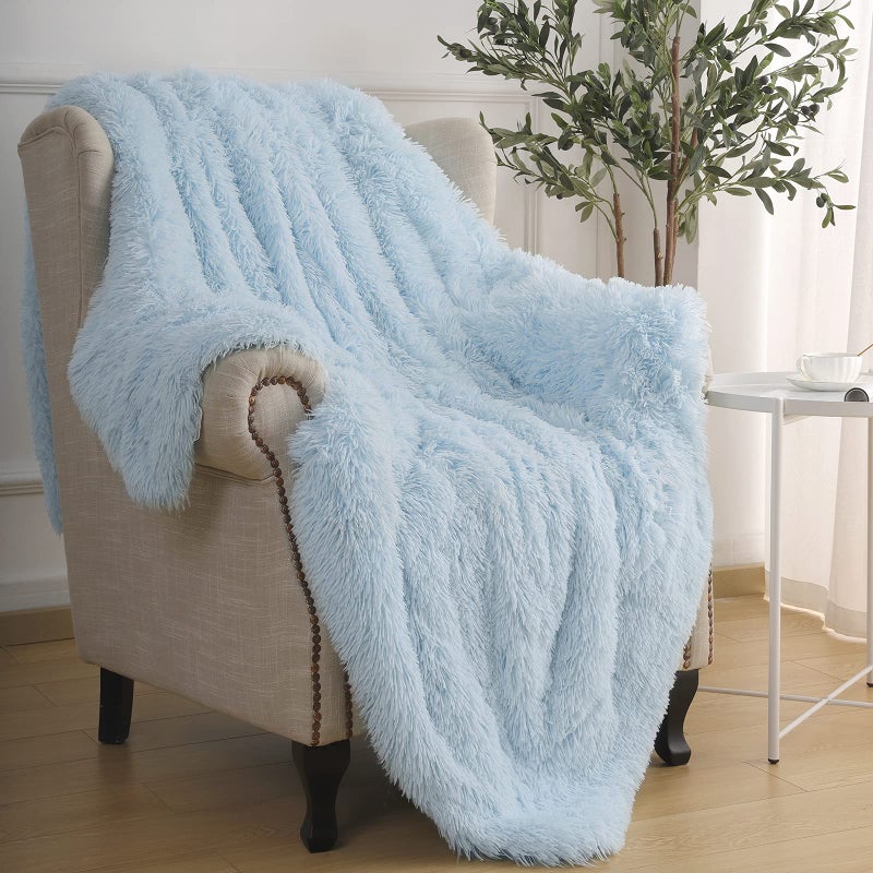 BENRON Light Blue Throw Blankets Super Soft Shaggy Fuzzy Sherpa Blankets Cozy Warm Lightweight Fluffy Faux Fur Blankets for Bed Couch Sofa Photo Props Home Decor Washable 60x80