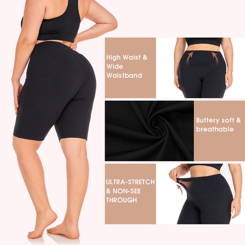 Hi Clasmix 3 Pack Plus Size Biker Shorts for Women(1X-4X)-High Waisted Non-See Through Workout Super Soft Black Yoga Shorts(3 Pack Black,3XL) - Image 4