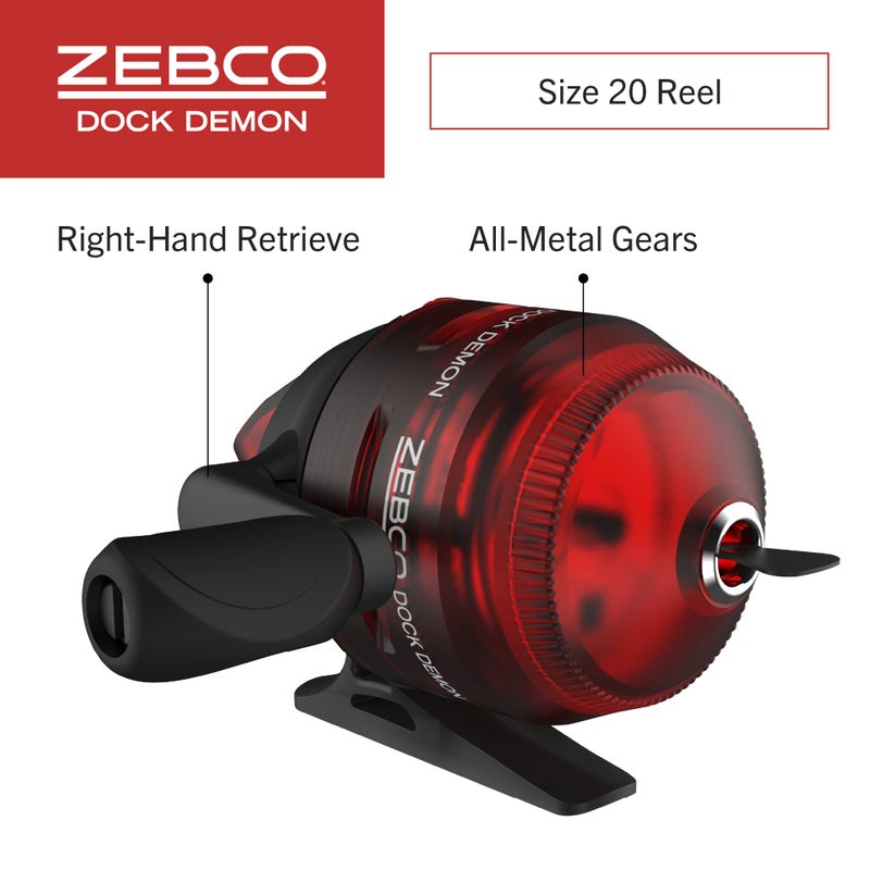 Zebco Dock Demon Spincast Reel and Fishing Rod Combo, 30-Inch 1-Piece Fiberglass Fishing Pole with EVA Handle, QuickSet Anti-Reverse Fishing Reel, Pre-Spooled with 6-Pound Zebco Line, Red, 20 - Image 3
