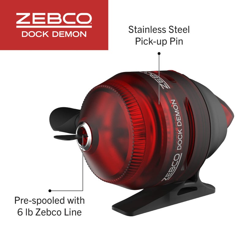Zebco Dock Demon Spincast Reel and Fishing Rod Combo, 30-Inch 1-Piece Fiberglass Fishing Pole with EVA Handle, QuickSet Anti-Reverse Fishing Reel, Pre-Spooled with 6-Pound Zebco Line, Red, 20 - Image 5