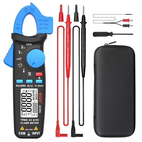 BSIDE DC Amp Clamp Meter 1mA Current True RMS Auto-Ranging 6000 Counts Digital Ammeter Hz Temperature Capacitance Live Check V-Alert Low Impedance Voltage Tester with Back Clip - Image 1