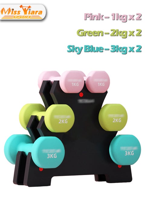 3 Pair of Dumbbell Set Home Yoga Fitness Elliptical Colorful Dumbbell Set with Dumbbell Rack