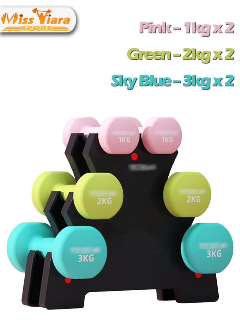 3 Pair of Dumbbell Set Home Yoga Fitness Elliptical Colorful Dumbbell Set with Dumbbell Rack