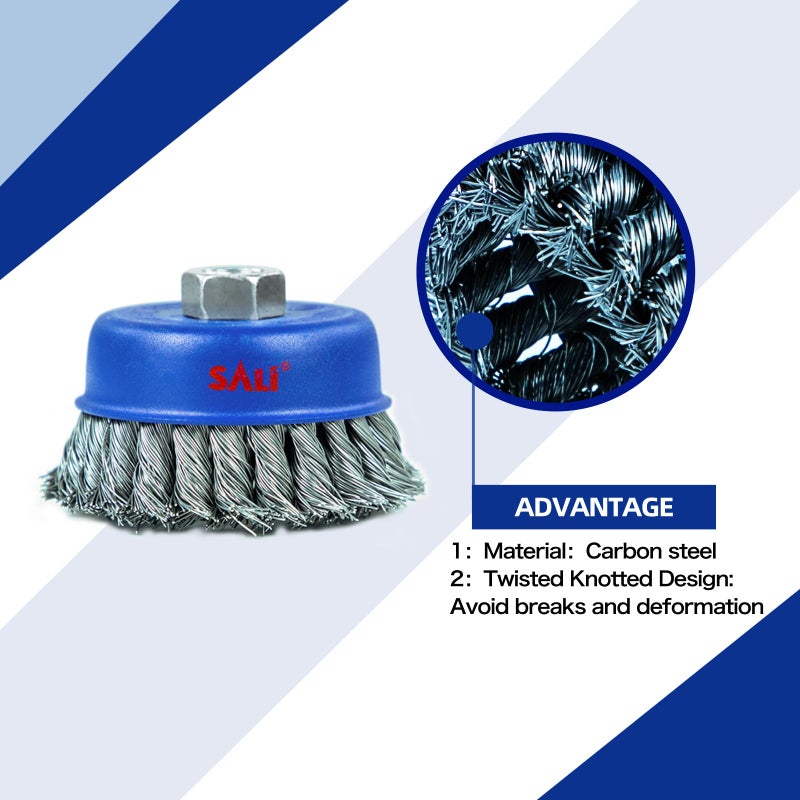 SALI 6 Pack Wire Cup Brush, 4 Inch Twisted Knotted Cup Brush for Grinders, with 5/8-11 Inch Arbor for Heavy Cleaning Rust, Stripping and Abrasive, for Angle Grinder - Image 2