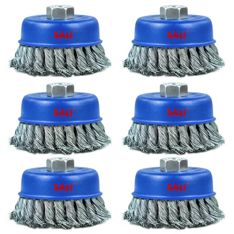 SALI 6 Pack Wire Cup Brush, 4 Inch Twisted Knotted Cup Brush for Grinders, with 5/8-11 Inch Arbor for Heavy Cleaning Rust, Stripping and Abrasive, for Angle Grinder - Image 1
