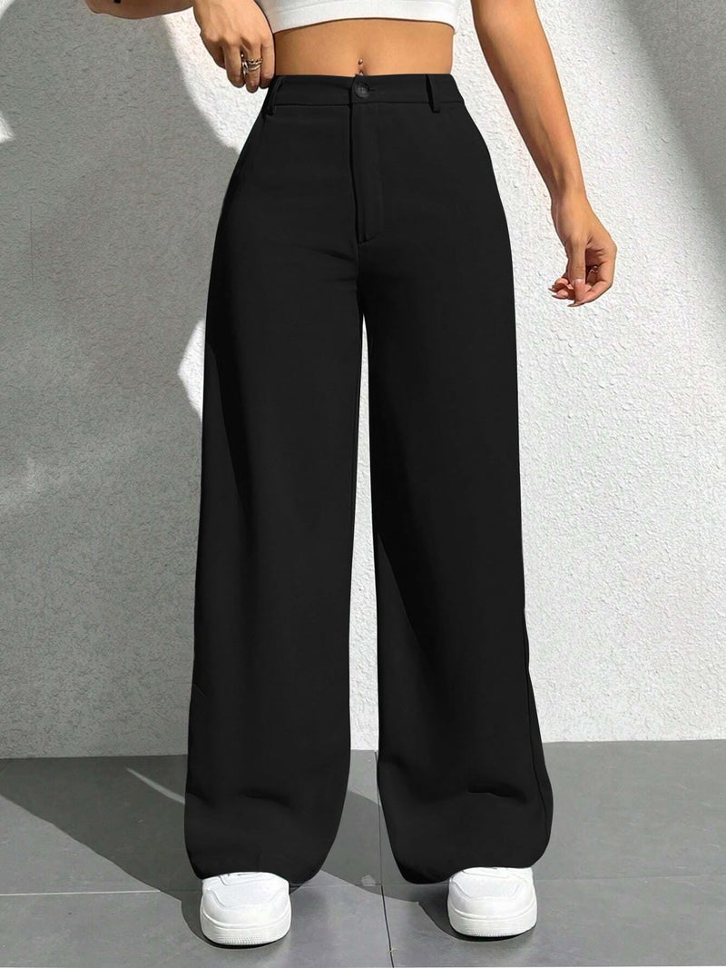 Toochki Trousers for Woman Pants Women's Formal Office Korean | Black Track Pant | Straight | Cotton Spandex Stretchable Trouser | High-Waisted Bottom Wear - Image 2