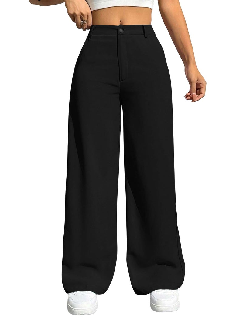 Toochki Trousers for Woman Pants Women's Formal Office Korean | Black Track Pant | Straight | Cotton Spandex Stretchable Trouser | High-Waisted Bottom Wear - Image 1