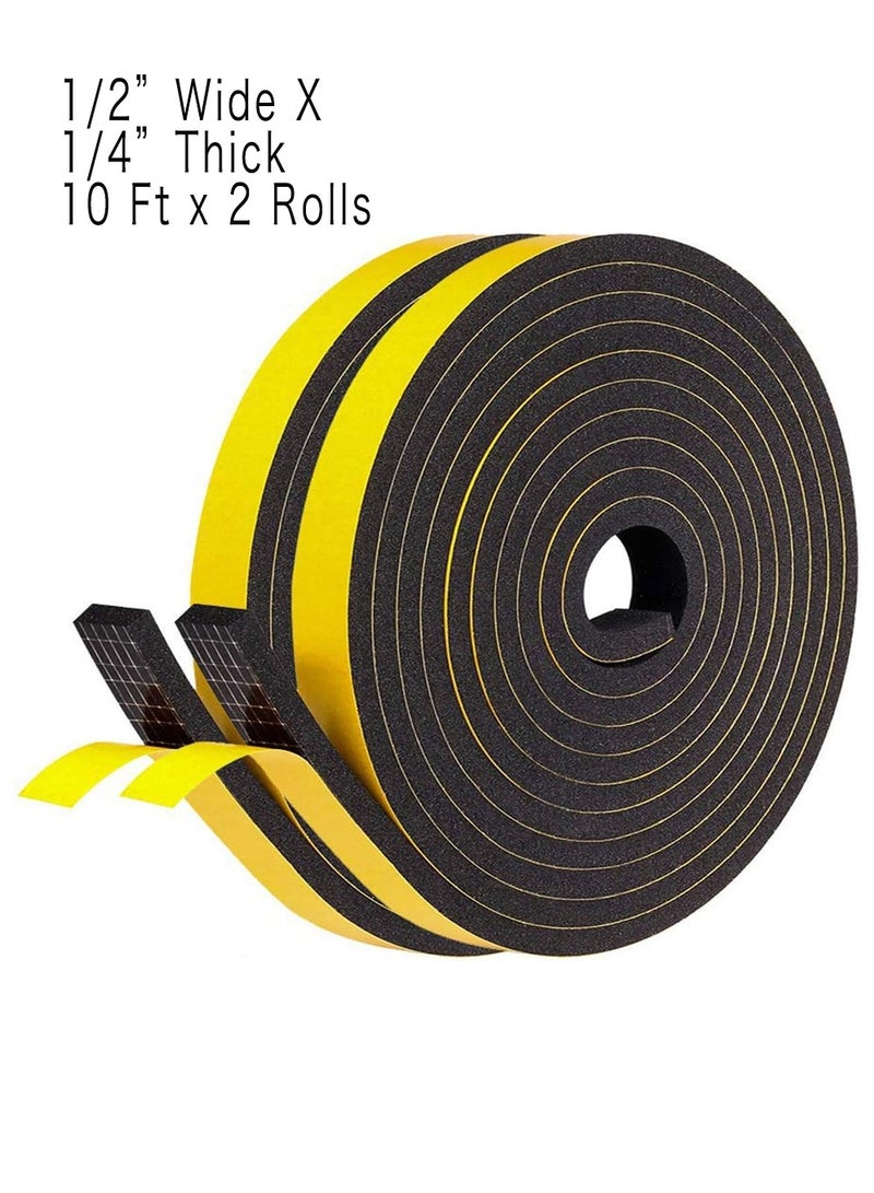 Generic 2 Rolls Weather Stripping Door Seal Strip,High Density Foam Tape,Doors and Windows Insulation Soundproofing Weatherproof,Self Adhesive Rubber Weatherstrip Door Seal Strip 1/2''W X 1/4''T ,Total 6Meter  - Image 1