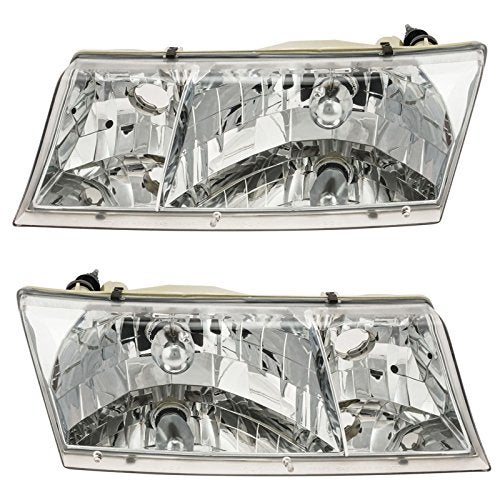 TRQ 2 Piece Headlight Assembly Set Chrome Bezel Driver & Passenger Side Compatible with Mercury Grand Marquis 1998-2002 FO2502149 FO2503149 YW3Z13008BB YW3Z13008CB F8MZ13008AA F8MZ13008BA - Image 1