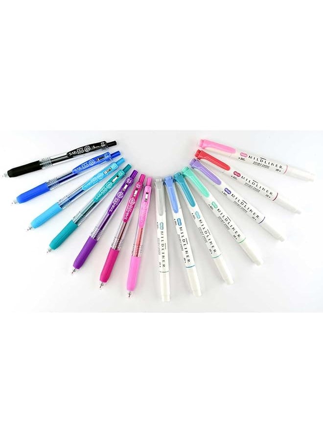 ZEBRA Pen Journaling Set Includes 7 Mildliner Highlighters And 7 Clip Retractable Gel Ink Pens Assorted Colors 14 Pack  - Image 2
