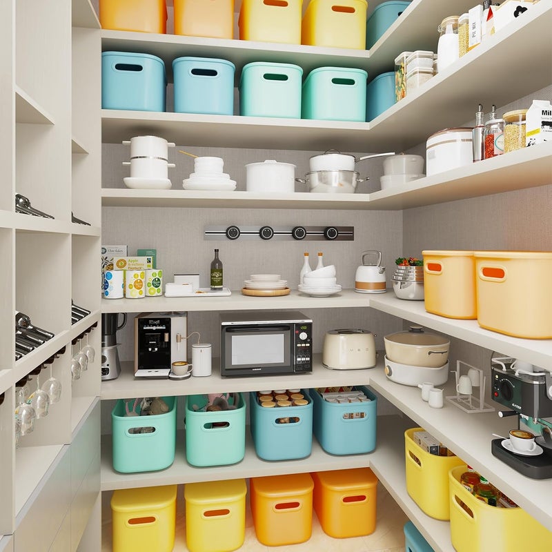 BOBIBOSS 8 Pack Colored Stackable Storage Bins with Lids for Shelves, Storage Containers with Lids for Organizing, Storage Boxes with Handle, Plastic Cubby Bins with Lids for Classroom, Snacks, Craft - Image 2