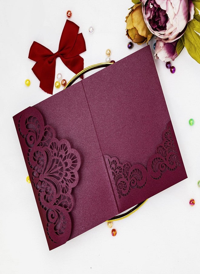 Builcker 20 Pcs Laser Cutting Burgundy Invitation Card Greeting Card Graduation Party Wedding Birthday Party Invitations Invitation Pocket With Envelope (Burgundy) - Image 5