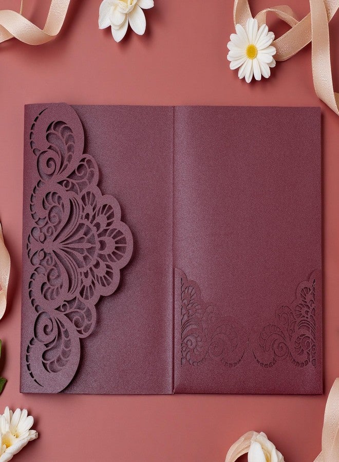 Builcker 20 Pcs Laser Cutting Burgundy Invitation Card Greeting Card Graduation Party Wedding Birthday Party Invitations Invitation Pocket With Envelope (Burgundy) - Image 3