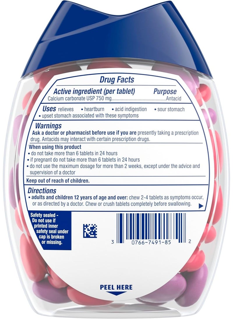 TUMS Chewy Bites Antacid Tablets for Chewable Heartburn Relief and Acid Indigestion Relief, Assorted Berries - 60 Count - Image 2