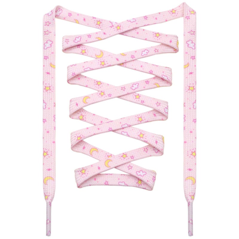 DANHUA Colored Printed Flat Shoelaces: 2 Pair Pink Sun Moon Pattern Shoe Laces for Sneakers 55 inch - Image 1