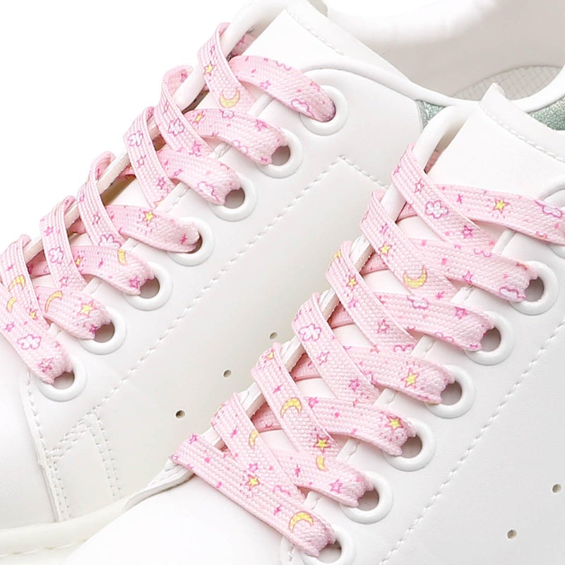 DANHUA Colored Printed Flat Shoelaces: 2 Pair Pink Sun Moon Pattern Shoe Laces for Sneakers 55 inch - Image 3