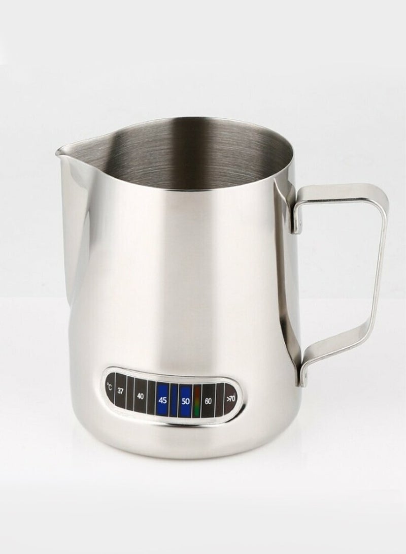 ISHWAZ Milk Frothing Milk Jug Steaming Pitcher Milk Cup With Thermometer Temperature Display For Home Office Outdoor And Coffee Shops - Image 1