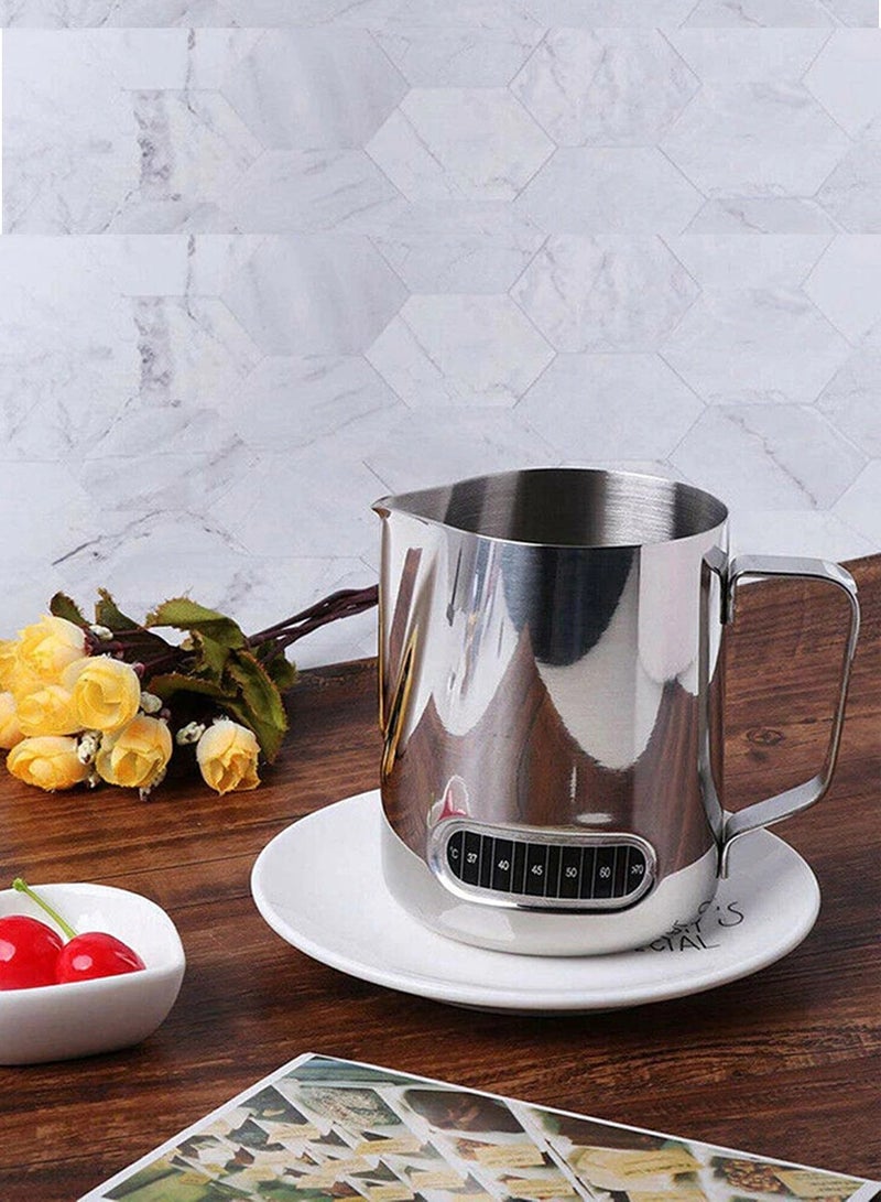 ISHWAZ Milk Frothing Milk Jug Steaming Pitcher Milk Cup With Thermometer Temperature Display For Home Office Outdoor And Coffee Shops - Image 3