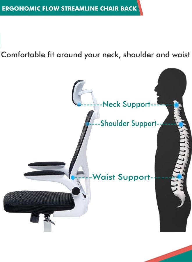 Bolivia's Office Chair,Ergonomic Mesh computer chair,Adjustable Height, Lumbar Support, ,Comfortable High Back Executive Swivel Computer Office Chair with Flip-up Armrests Comfortable Headrest (Black) - Image 3